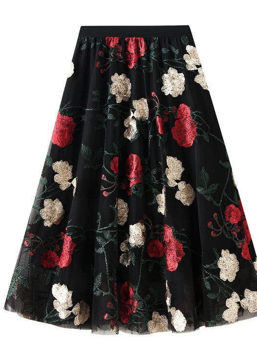 Miss Sparkling Rose Pattern Midi Skirt