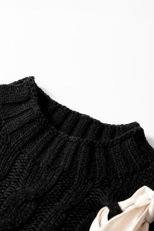 Cable Knit Satin Bowknot SPRING Sweater