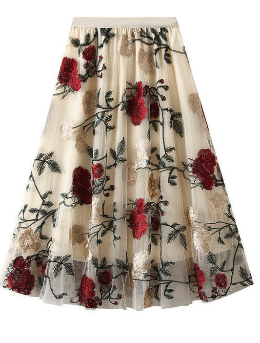Miss Sparkling Rose Pattern Midi Skirt