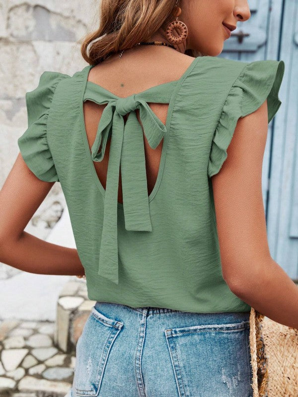 Miss Sparkling Tie Back Ruffle Blouse