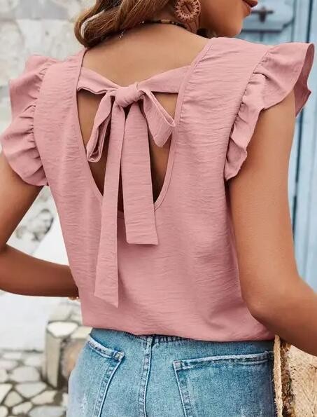 Miss Sparkling Tie Back Ruffle Blouse