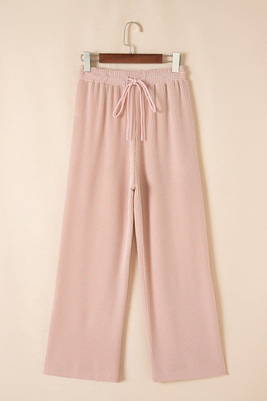 Solid Corded T-Shirt and Pants Set