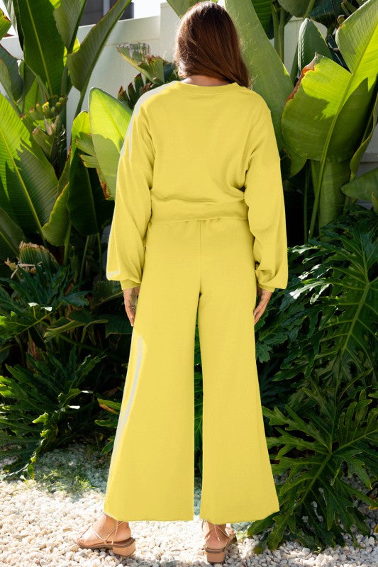 Solid Puff Sleeve Top and Drawstring Pants Set
