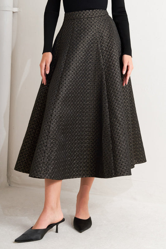EVENING SCULPT METALLIC WOVEN CIRCLE SKIRT