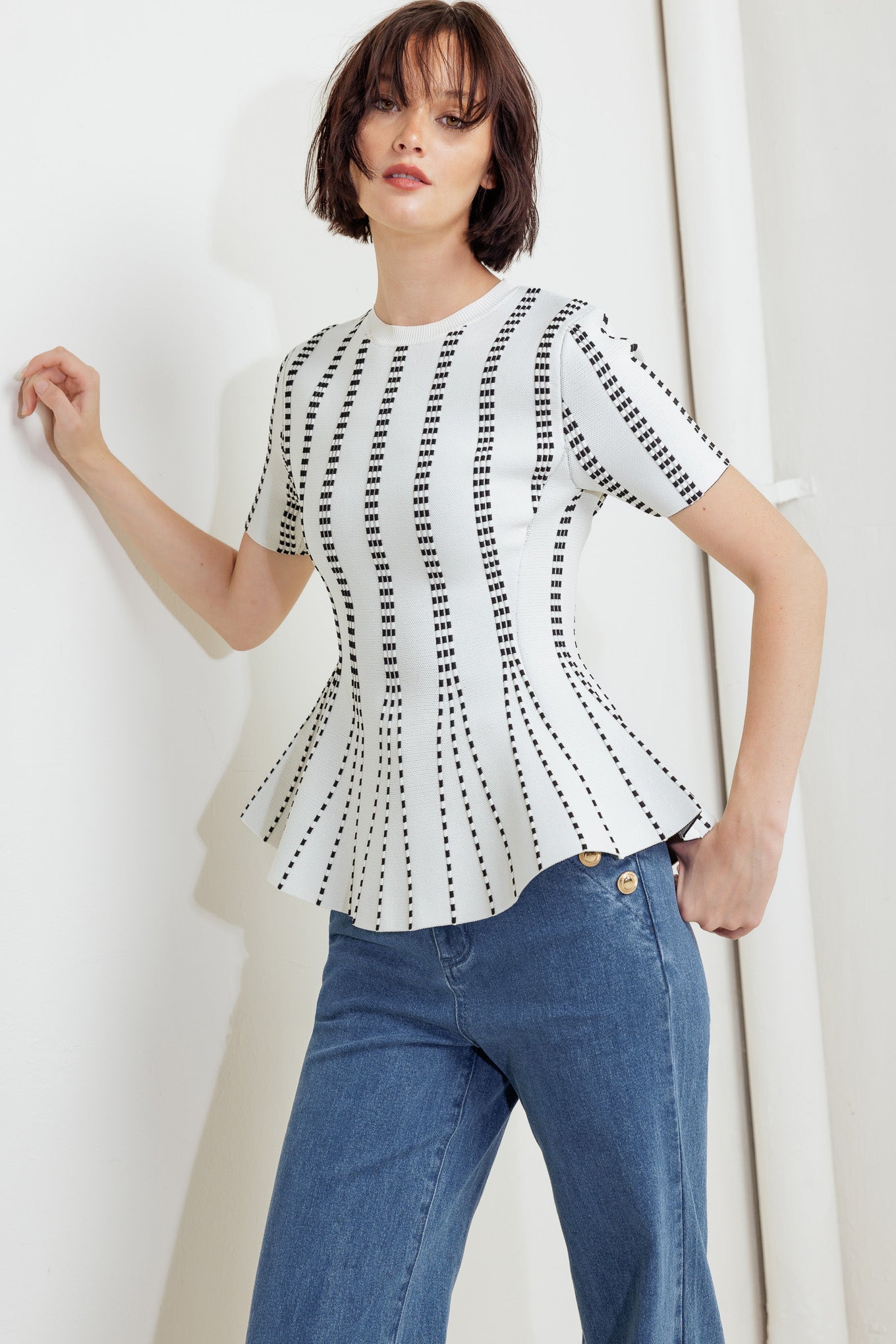 EVENING RUSTLE JACQUARD SWEATER TOP