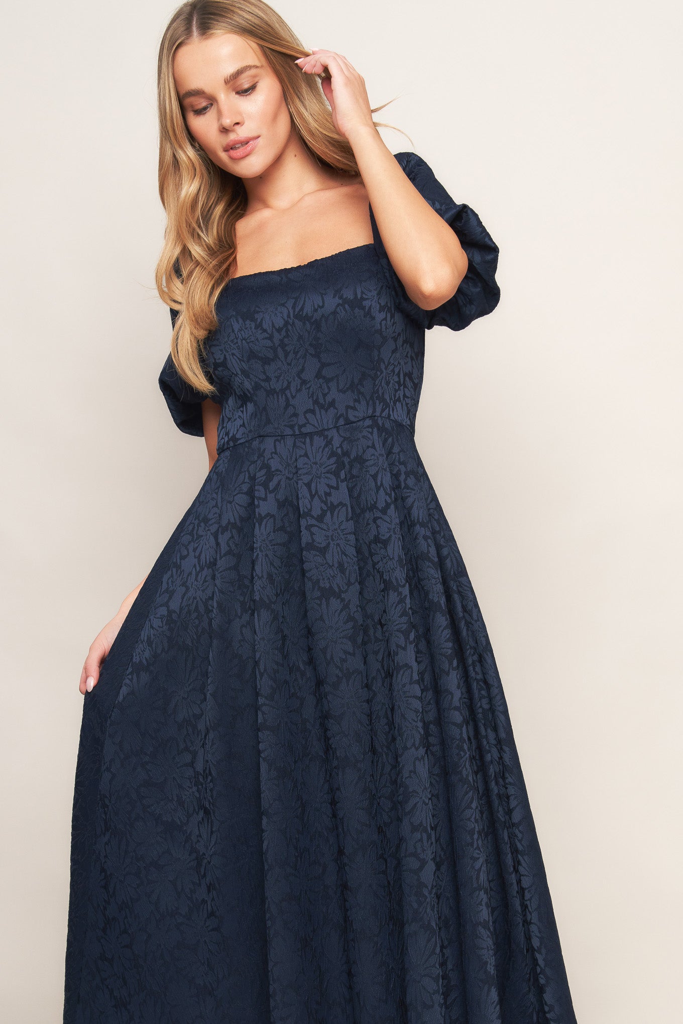 TRY AND TRY AGAIN JACQUARD WOVEN MIDI DRESS