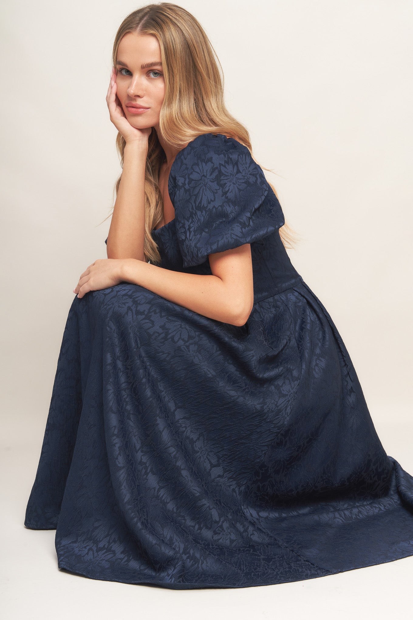 TRY AND TRY AGAIN JACQUARD WOVEN MIDI DRESS