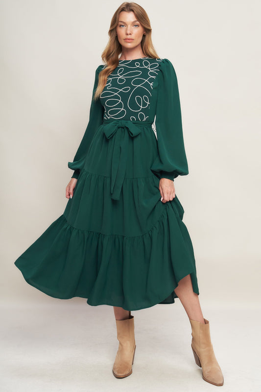 FOREST ALLURE WOVEN MIDI DRESS