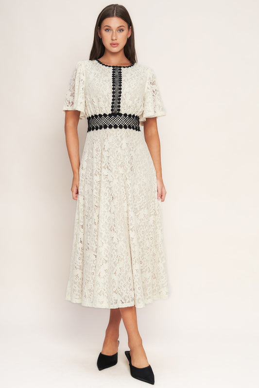 PETITE LUNE WOVEN LACE MIDI DRESS