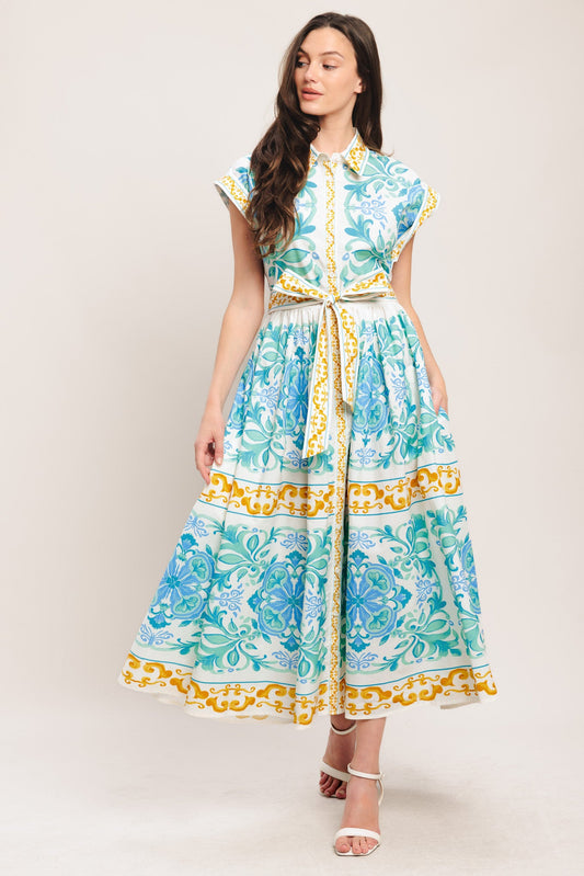 BLUE REGALIA WOVEN MIDI DRESS