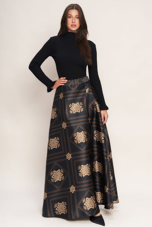 ORNAMENTAL NIGHTS WOVEN MAXI CIRCLE SKIRT