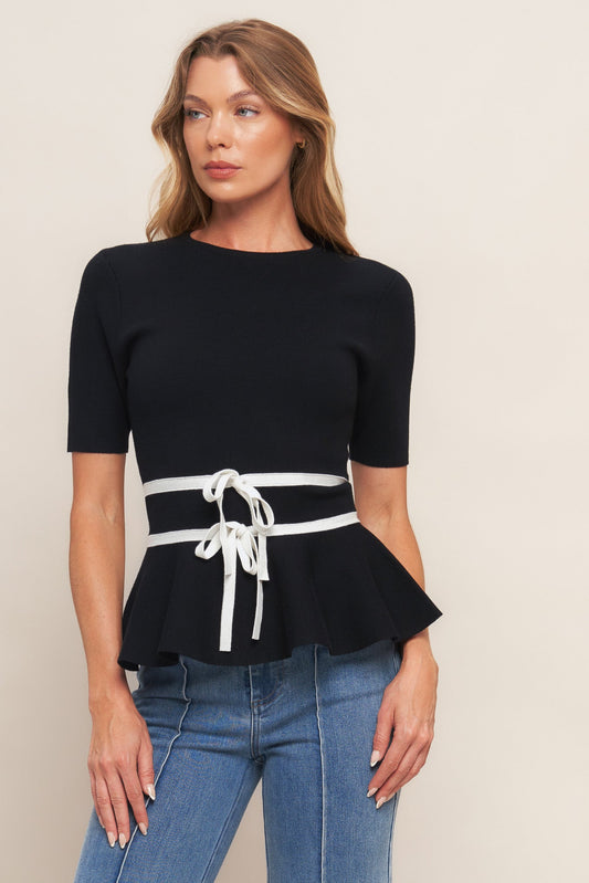 SUNLIT GROVE BLACK SWEATER KNIT TOP