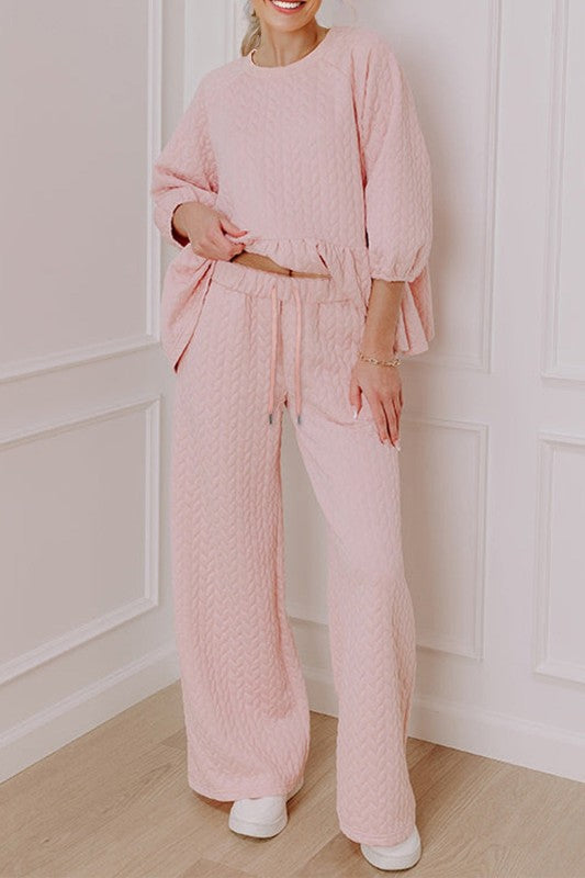 Cable Textured Top and Pants Set