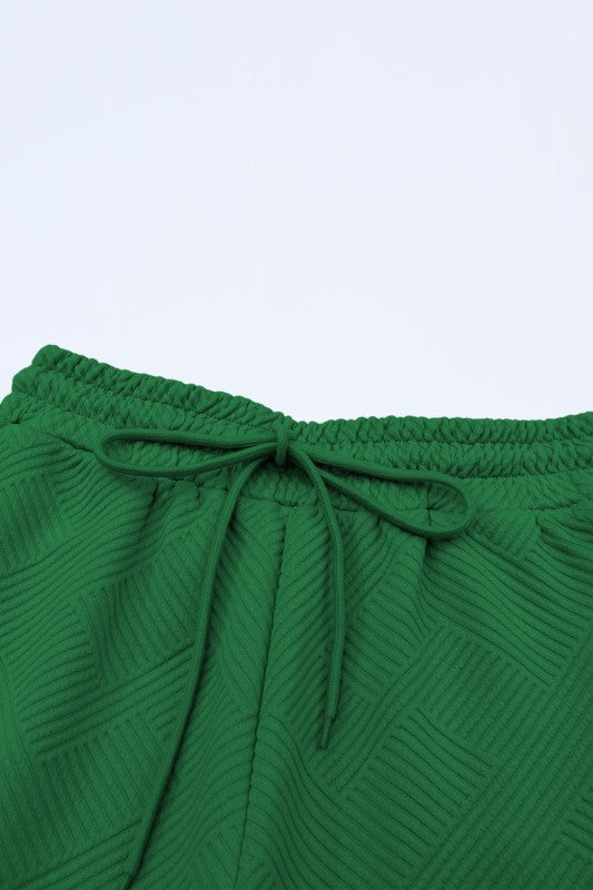 Solid Textured T-Shirt and Drawstring Pants Set
